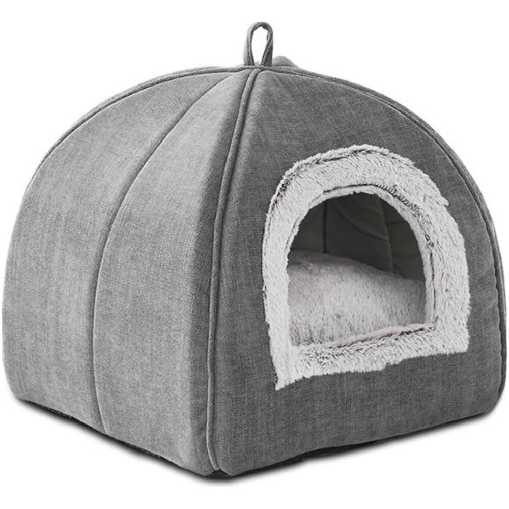 Cat Bed Cave Indoor Cat Tent Small Pets Soft Warm Foldable Washable Grey 15 Inch